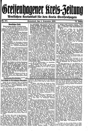Greifenhagener Kreiszeitung vom 04.09.1920