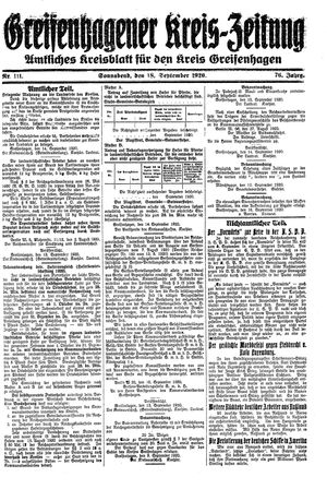 Greifenhagener Kreiszeitung vom 18.09.1920