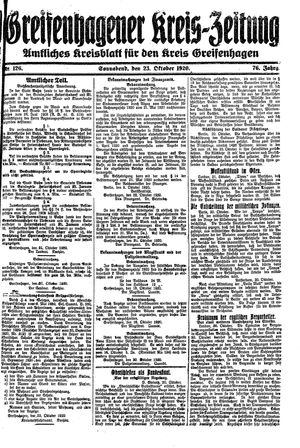 Greifenhagener Kreiszeitung vom 23.10.1920