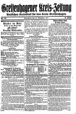 Greifenhagener Kreiszeitung vom 27.11.1920
