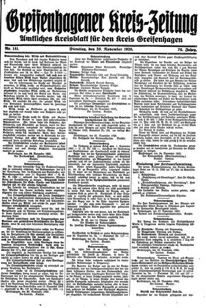 Greifenhagener Kreiszeitung vom 30.11.1920