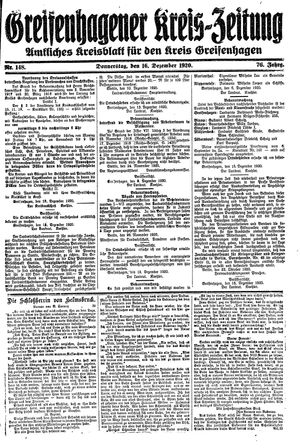 Greifenhagener Kreiszeitung vom 16.12.1920