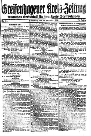 Greifenhagener Kreiszeitung vom 23.12.1920