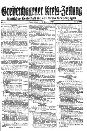 Greifenhagener Kreiszeitung vom 06.01.1921