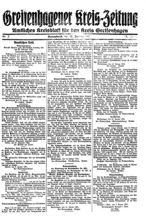 Greifenhagener Kreiszeitung vom 15.01.1921