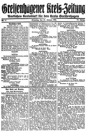 Greifenhagener Kreiszeitung on Jan 25, 1921