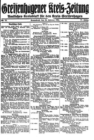 Greifenhagener Kreiszeitung on Feb 26, 1921