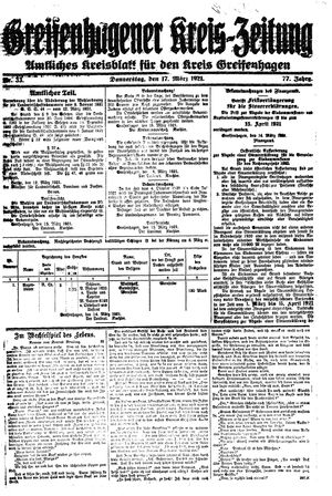 Greifenhagener Kreiszeitung on Mar 17, 1921