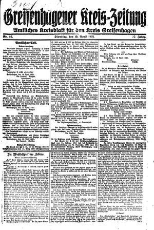 Greifenhagener Kreiszeitung vom 19.04.1921
