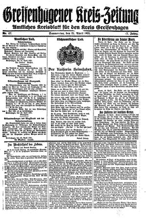 Greifenhagener Kreiszeitung vom 21.04.1921