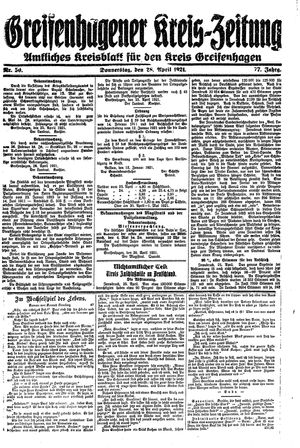 Greifenhagener Kreiszeitung on Apr 28, 1921