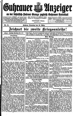 Guhrauer Anzeiger an der Schlesisch-Posener Grenze vom 16.03.1915