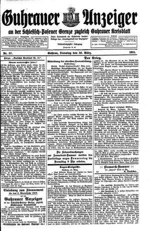 Guhrauer Anzeiger an der Schlesisch-Posener Grenze vom 30.03.1915