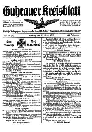 Guhrauer Anzeiger an der Schlesisch-Posener Grenze on Mar 30, 1915
