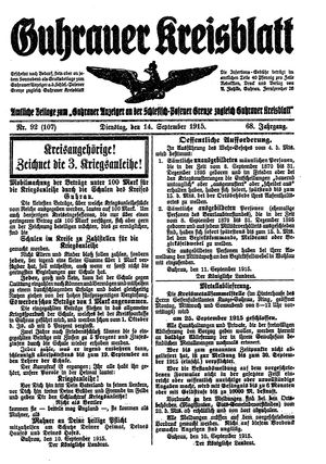 Guhrauer Anzeiger an der Schlesisch-Posener Grenze vom 14.09.1915