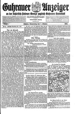 Guhrauer Anzeiger an der Schlesisch-Posener Grenze vom 07.10.1915