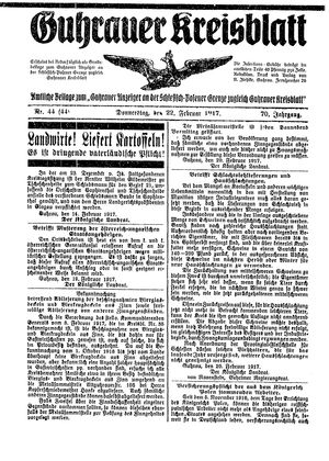 Guhrauer Anzeiger an der Schlesisch-Posener Grenze on Feb 22, 1917