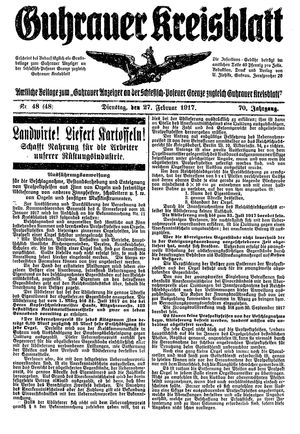 Guhrauer Anzeiger an der Schlesisch-Posener Grenze vom 27.02.1917