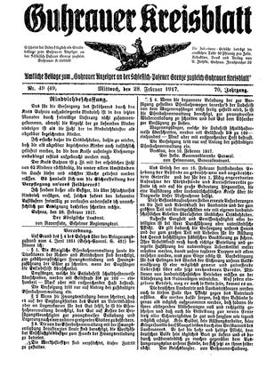 Guhrauer Anzeiger an der Schlesisch-Posener Grenze on Feb 28, 1917