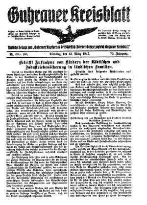 Guhrauer Anzeiger an der Schlesisch-Posener Grenze on Mar 13, 1917