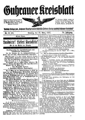 Guhrauer Anzeiger an der Schlesisch-Posener Grenze vom 18.03.1917