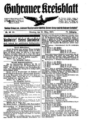 Guhrauer Anzeiger an der Schlesisch-Posener Grenze vom 20.03.1917