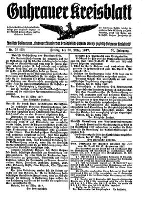 Guhrauer Anzeiger an der Schlesisch-Posener Grenze vom 30.03.1917