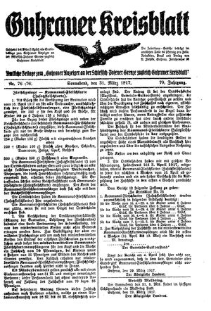 Guhrauer Anzeiger an der Schlesisch-Posener Grenze vom 31.03.1917