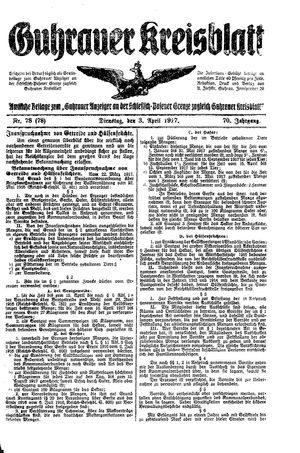 Guhrauer Anzeiger an der Schlesisch-Posener Grenze on Apr 3, 1917