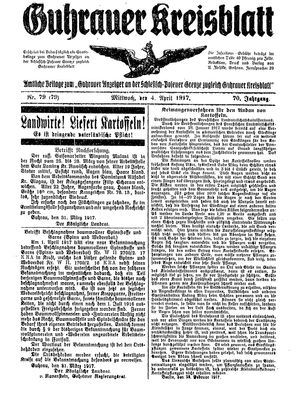 Guhrauer Anzeiger an der Schlesisch-Posener Grenze on Apr 4, 1917