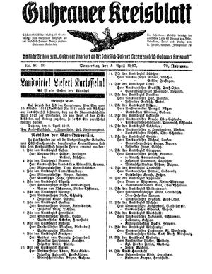 Guhrauer Anzeiger an der Schlesisch-Posener Grenze vom 05.04.1917