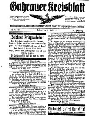 Guhrauer Anzeiger an der Schlesisch-Posener Grenze vom 06.04.1917