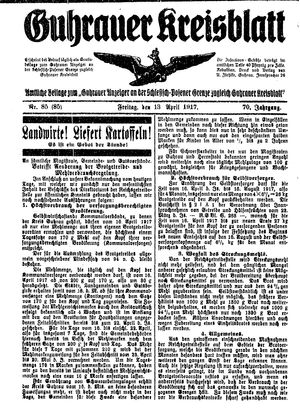 Guhrauer Anzeiger an der Schlesisch-Posener Grenze vom 13.04.1917