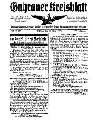 Guhrauer Anzeiger an der Schlesisch-Posener Grenze vom 18.04.1917