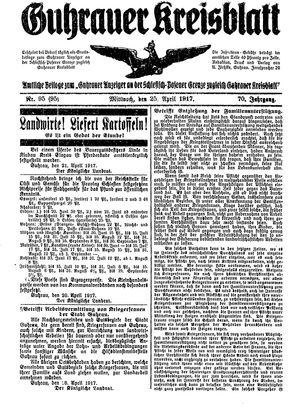 Guhrauer Anzeiger an der Schlesisch-Posener Grenze vom 25.04.1917
