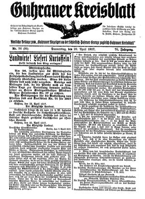 Guhrauer Anzeiger an der Schlesisch-Posener Grenze vom 26.04.1917