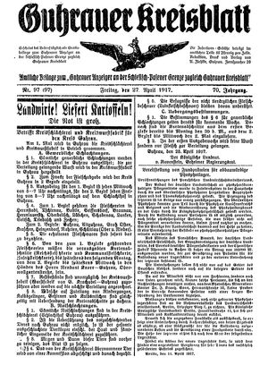 Guhrauer Anzeiger an der Schlesisch-Posener Grenze vom 27.04.1917