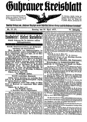 Guhrauer Anzeiger an der Schlesisch-Posener Grenze vom 29.04.1917