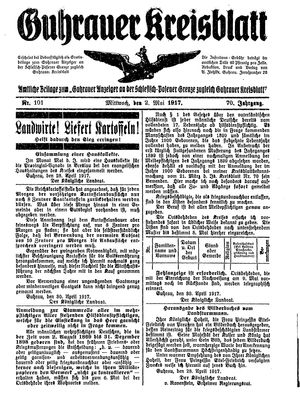 Guhrauer Anzeiger an der Schlesisch-Posener Grenze vom 02.05.1917