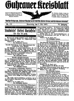 Guhrauer Anzeiger an der Schlesisch-Posener Grenze vom 03.05.1917