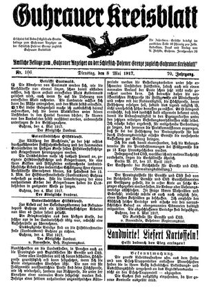 Guhrauer Anzeiger an der Schlesisch-Posener Grenze vom 08.05.1917