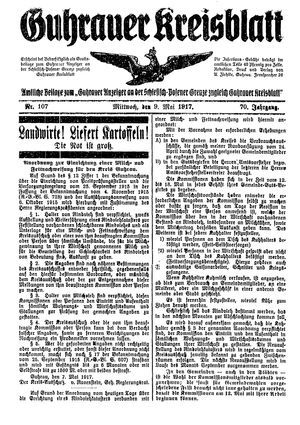 Guhrauer Anzeiger an der Schlesisch-Posener Grenze vom 09.05.1917