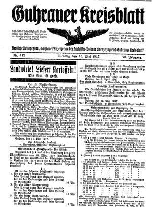 Guhrauer Anzeiger an der Schlesisch-Posener Grenze vom 15.05.1917