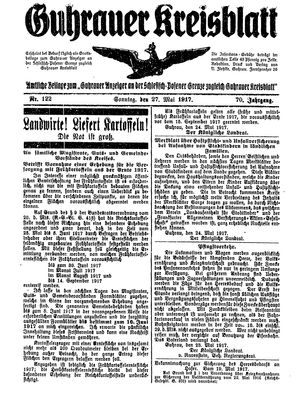 Guhrauer Anzeiger an der Schlesisch-Posener Grenze vom 27.05.1917
