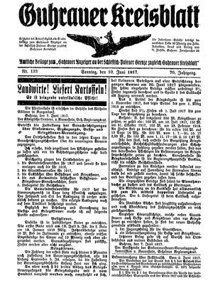 Guhrauer Anzeiger an der Schlesisch-Posener Grenze vom 10.06.1917