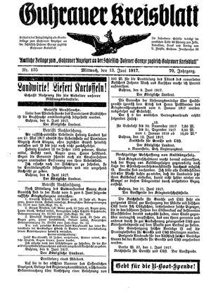 Guhrauer Anzeiger an der Schlesisch-Posener Grenze on Jun 13, 1917