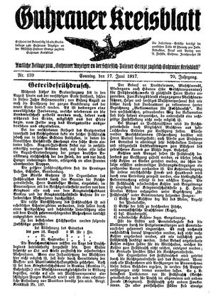 Guhrauer Anzeiger an der Schlesisch-Posener Grenze vom 17.06.1917