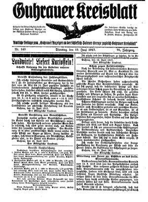 Guhrauer Anzeiger an der Schlesisch-Posener Grenze on Jun 19, 1917
