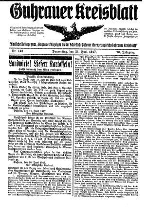 Guhrauer Anzeiger an der Schlesisch-Posener Grenze vom 21.06.1917