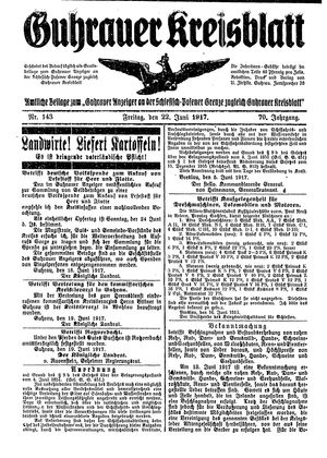Guhrauer Anzeiger an der Schlesisch-Posener Grenze vom 22.06.1917